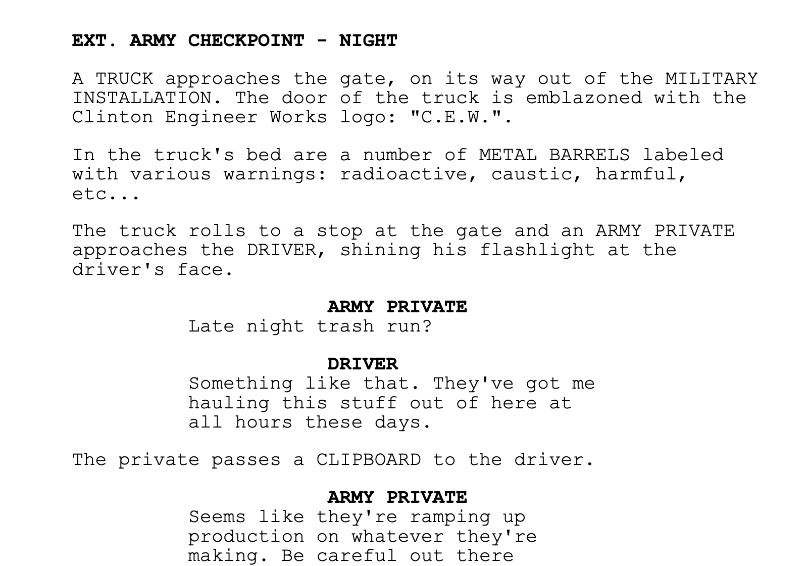 Screenplay imported into Lína with parsed scene headings and formatted dialogue